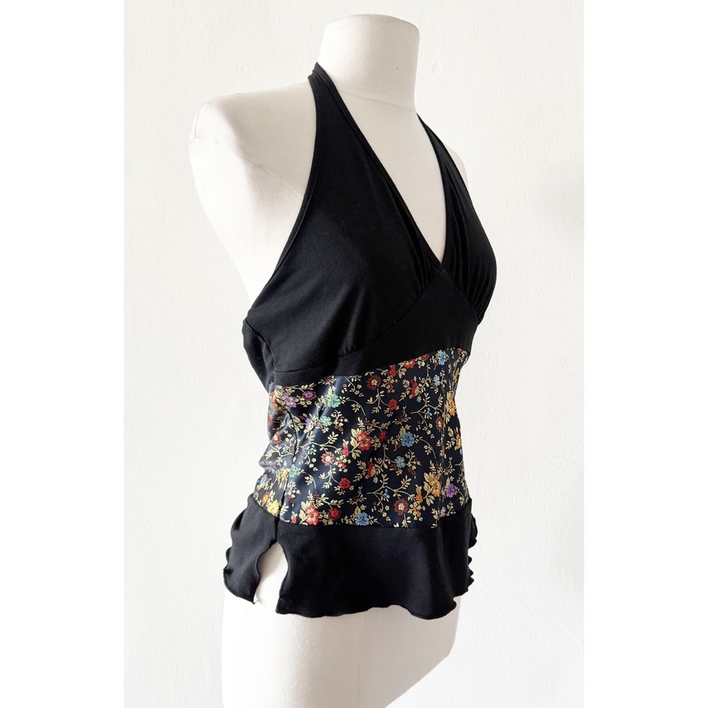 NEW Vintage Y2K T Tahari Black Halter Top with Floral Jacquard Size Small (S) - Picture 3 of 6